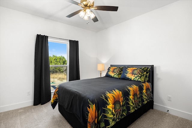 bedroom featuring carpet floors and ceiling fan