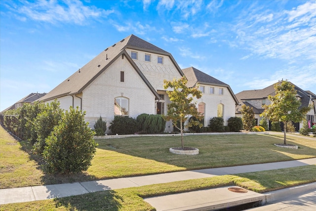 french country style house with a front lawn