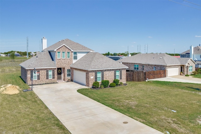 view of front of home featuring a front yard and a garage