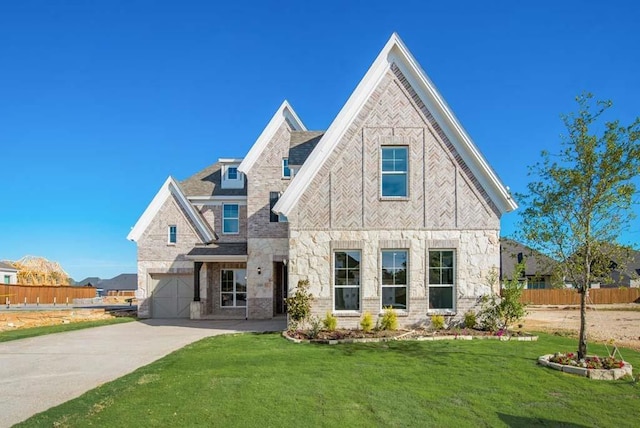 view of front of home featuring a garage and a front lawn