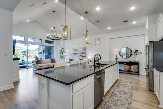 kitchen featuring white cabinetry, a center island with sink, appliances with stainless steel finishes, and sink