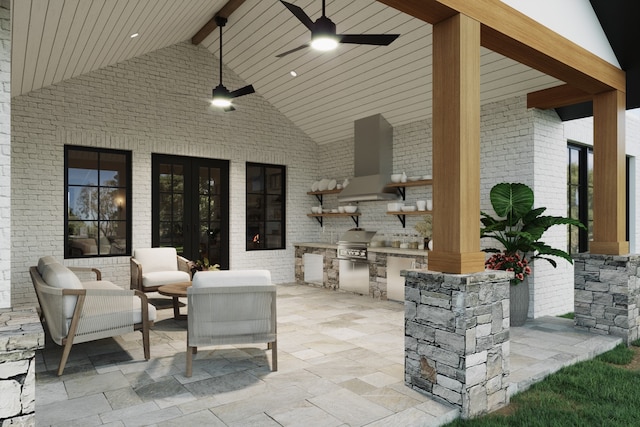 view of patio / terrace featuring area for grilling, grilling area, and ceiling fan