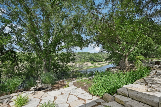 view of yard with a water view