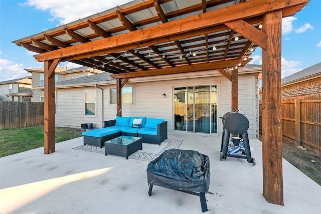 view of patio / terrace with a pergola and an outdoor hangout area