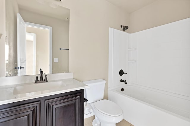 full bathroom featuring vanity, tub / shower combination, and toilet