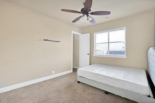 bedroom featuring carpet floors and ceiling fan