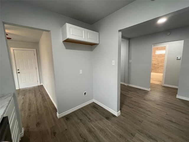 clothes washing area featuring dark wood-type flooring