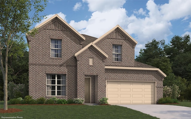 view of front property featuring a front yard and a garage