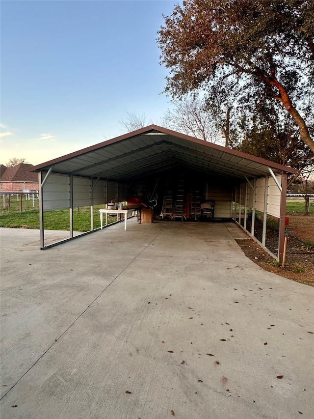 parking at dusk with a carport