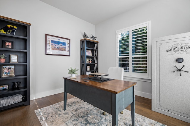 home office featuring dark hardwood / wood-style floors