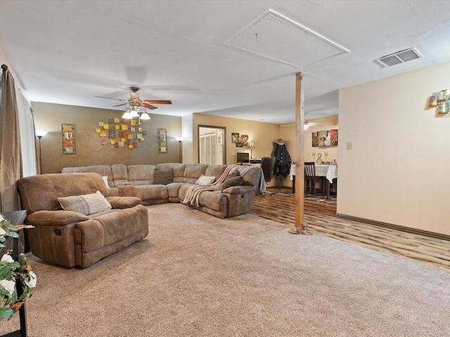 living room with ceiling fan