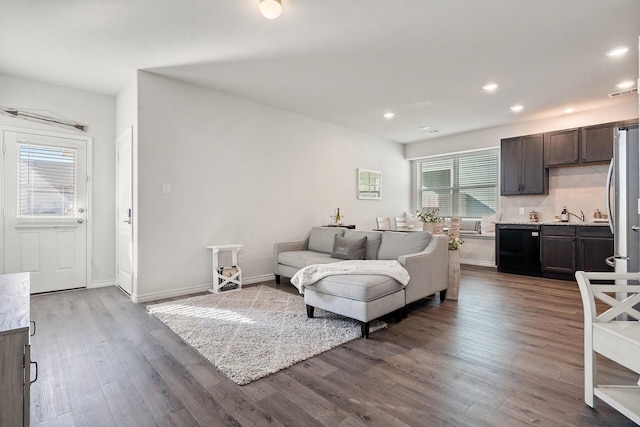 living room featuring dark hardwood / wood-style flooring