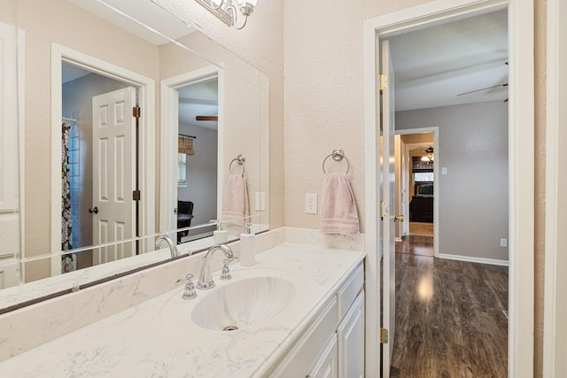 bathroom featuring hardwood / wood-style floors and vanity