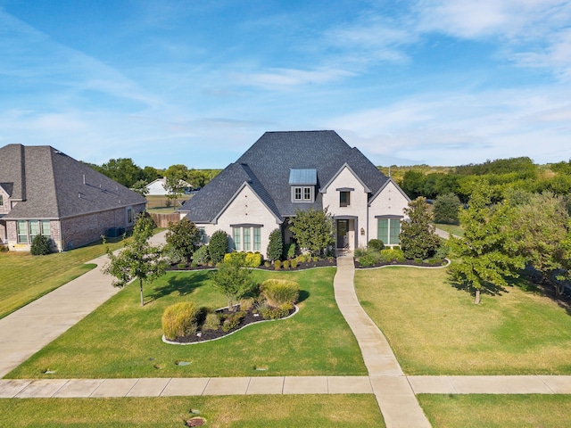 french country home featuring a front yard