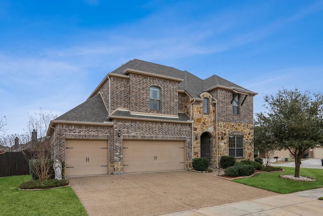 view of front of house featuring a front yard and a garage