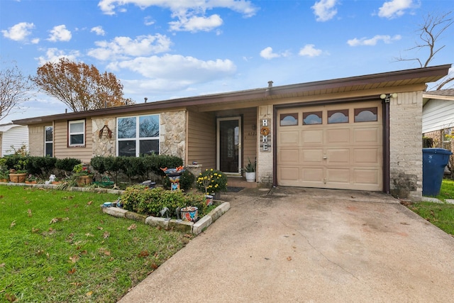 ranch-style house with a front lawn and a garage