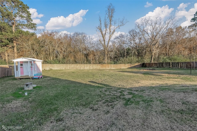 view of yard featuring a shed