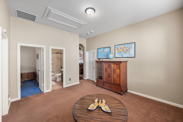 living area featuring carpet flooring