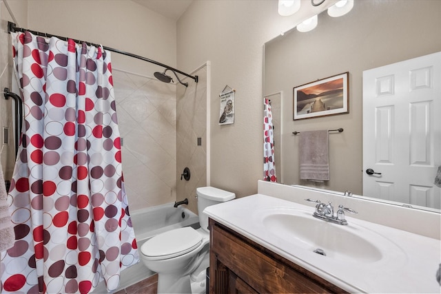 full bathroom featuring shower / tub combo, vanity, and toilet