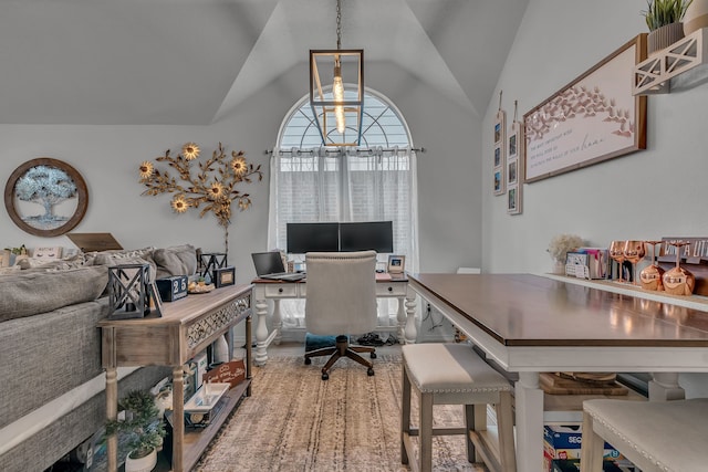 office space with lofted ceiling