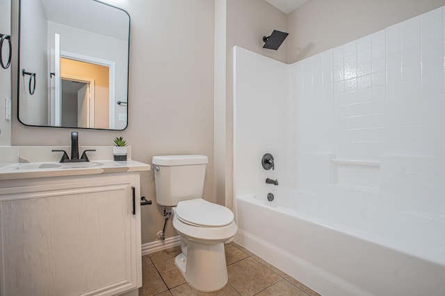 full bathroom featuring tile patterned flooring, vanity, toilet, and bathing tub / shower combination