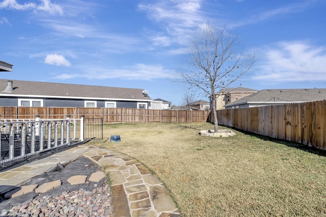 view of yard with a fenced backyard