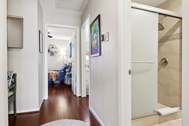 corridor with dark hardwood / wood-style floors