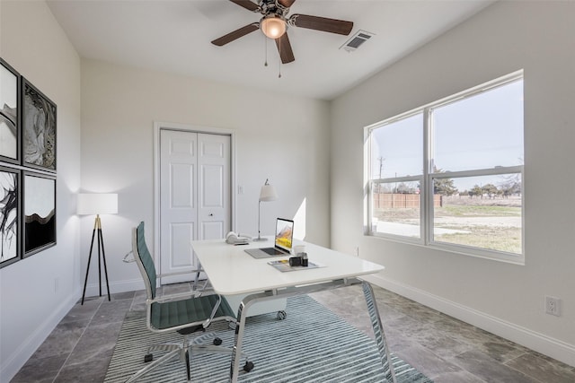 home office featuring ceiling fan