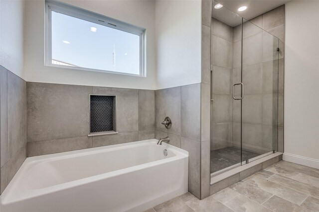 bathroom with plus walk in shower