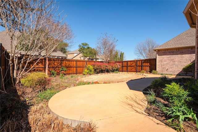 view of yard with a patio area and a fenced backyard