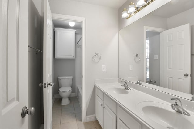 full bathroom with vanity, tile patterned floors, shower / bathtub combination, and toilet