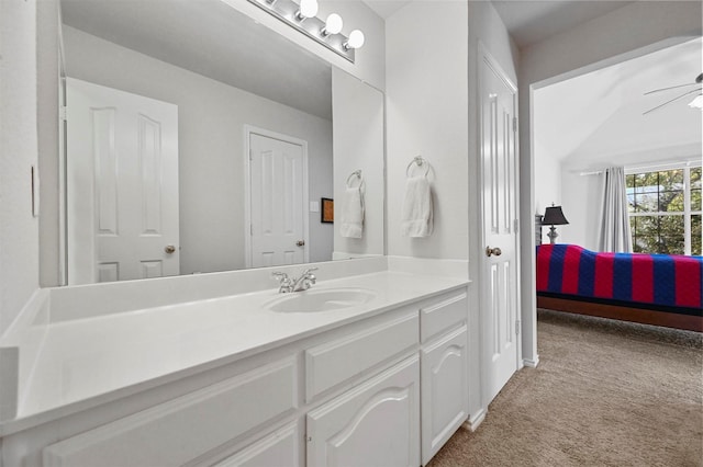 bathroom with vanity and ceiling fan