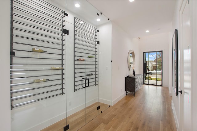 wine cellar with wood-type flooring