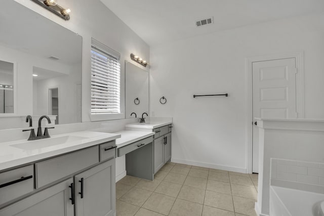 bathroom with vanity, a tub to relax in, and tile patterned floors