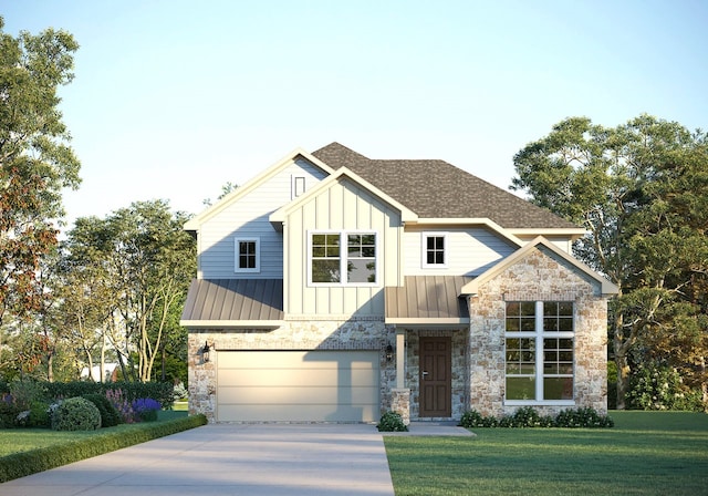 view of front of home featuring a garage and a front yard