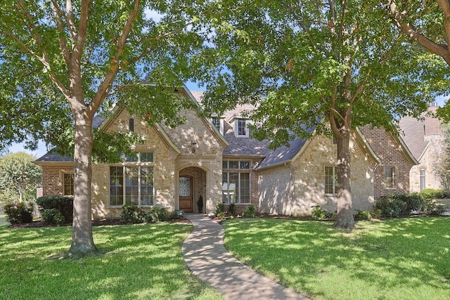 view of front of home with a front lawn