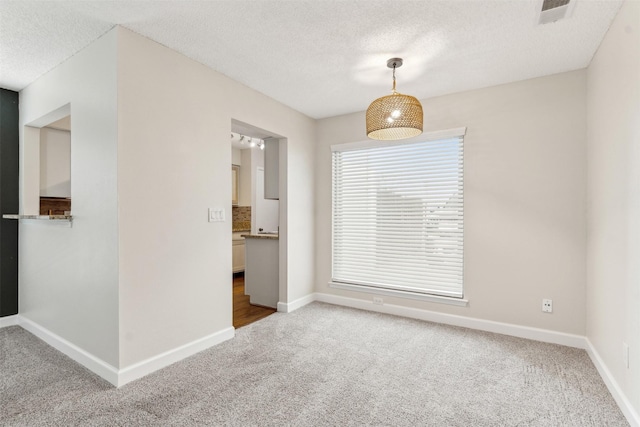 unfurnished room with carpet floors and a textured ceiling