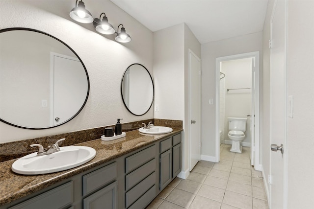 bathroom featuring tile patterned floors, vanity, and toilet