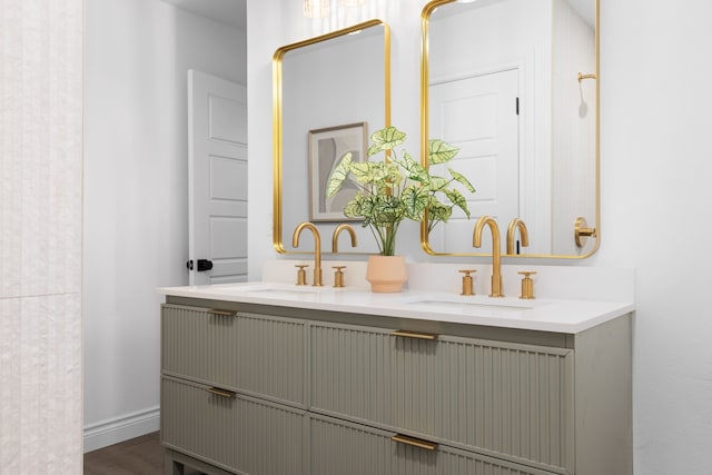 bathroom featuring vanity and wood-type flooring