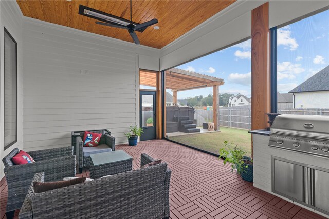 view of patio with an outdoor hangout area, ceiling fan, and a grill