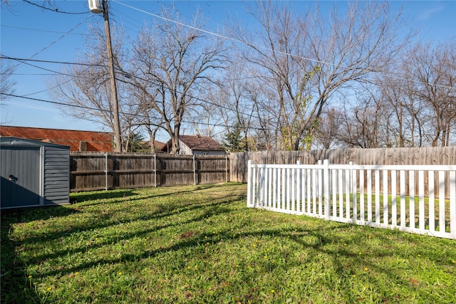 view of yard featuring a shed