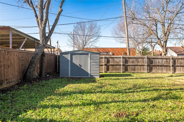 view of yard with a storage shed