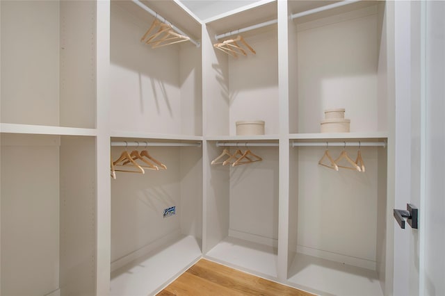 walk in closet with hardwood / wood-style flooring