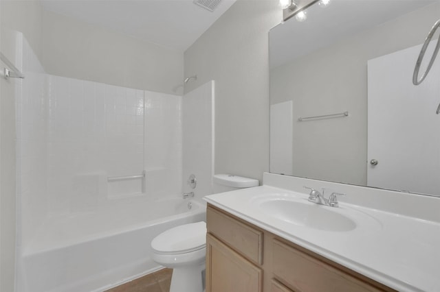 full bathroom featuring vanity, toilet, and washtub / shower combination