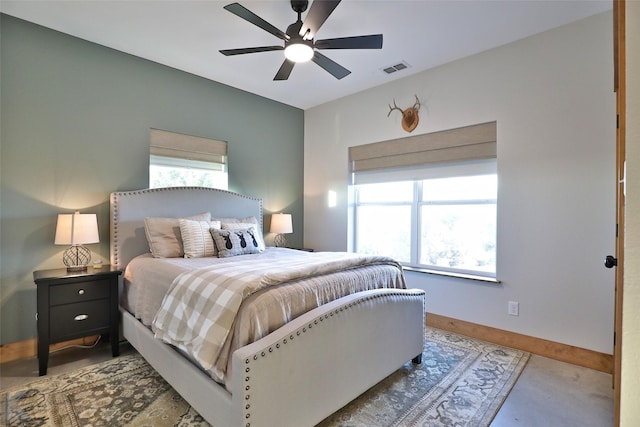 bedroom featuring ceiling fan