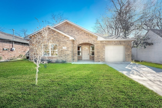 single story home with a front lawn and a garage