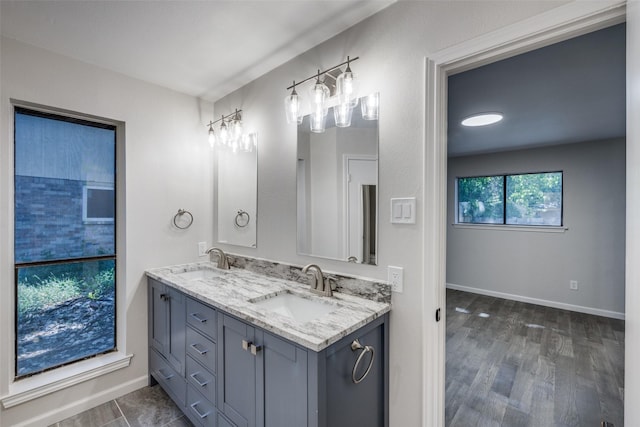 bathroom featuring hardwood / wood-style floors and vanity