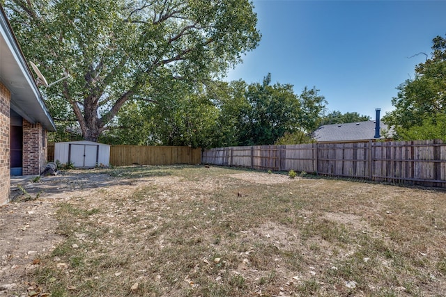 view of yard with a storage shed