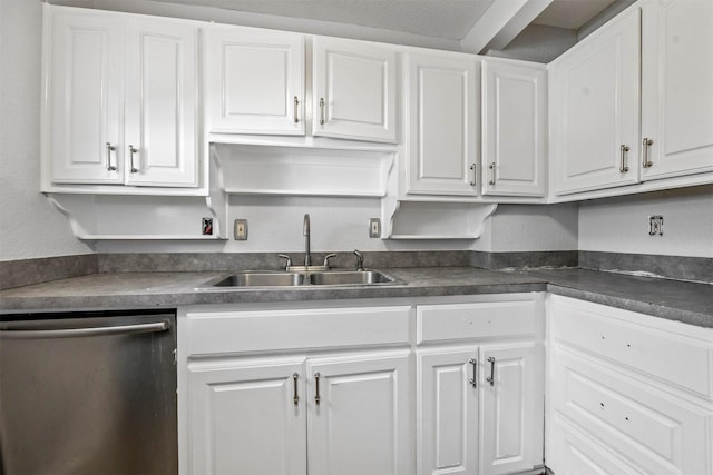 kitchen featuring white cabinets, stainless steel dishwasher, and sink