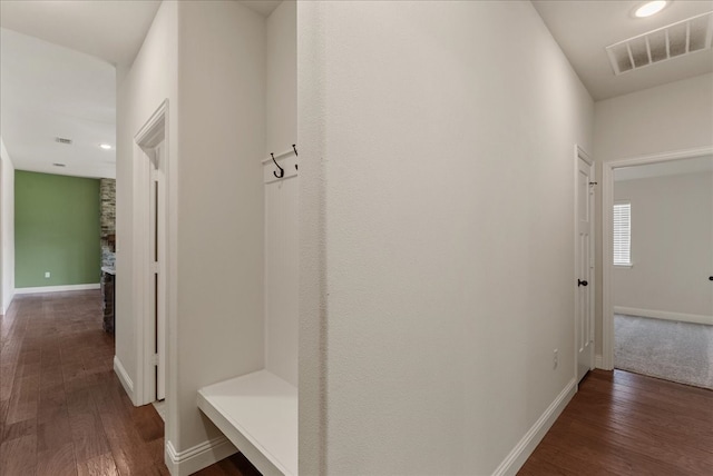 mudroom featuring dark wood-type flooring